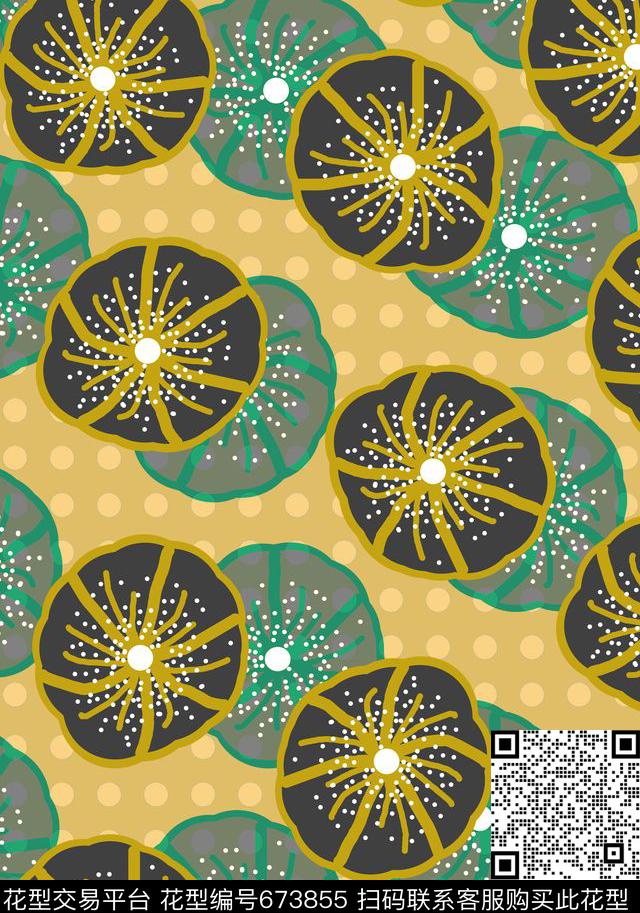 写意简约花卉波点传统印花华亿平台下载（图片编号: 673855） - 瓦栏（Walan）