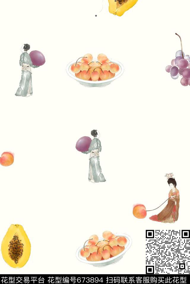 趣味水墨人物数码印花华亿平台下载（图片编号: 673894） - 瓦栏（Walan）