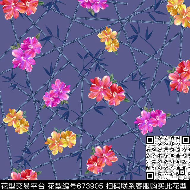 竹子竹叶花卉传统印花华亿平台下载（图片编号: 673905） - 瓦栏（Walan）
