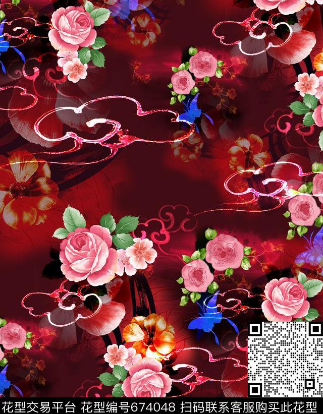 水墨花卉花卉数码印花华亿平台下载（图片编号: 674048） - 瓦栏（Walan）