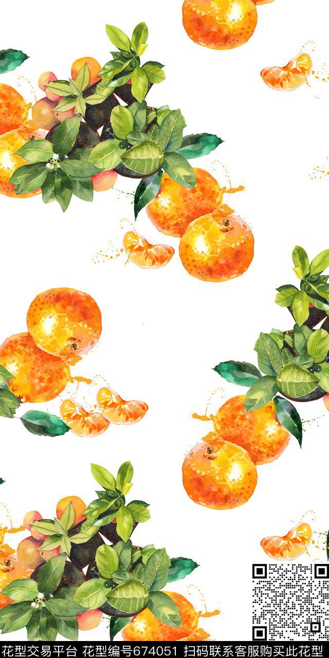 水果橘子叶子数码印花华亿平台下载（图片编号: 674051） - 瓦栏（Walan）