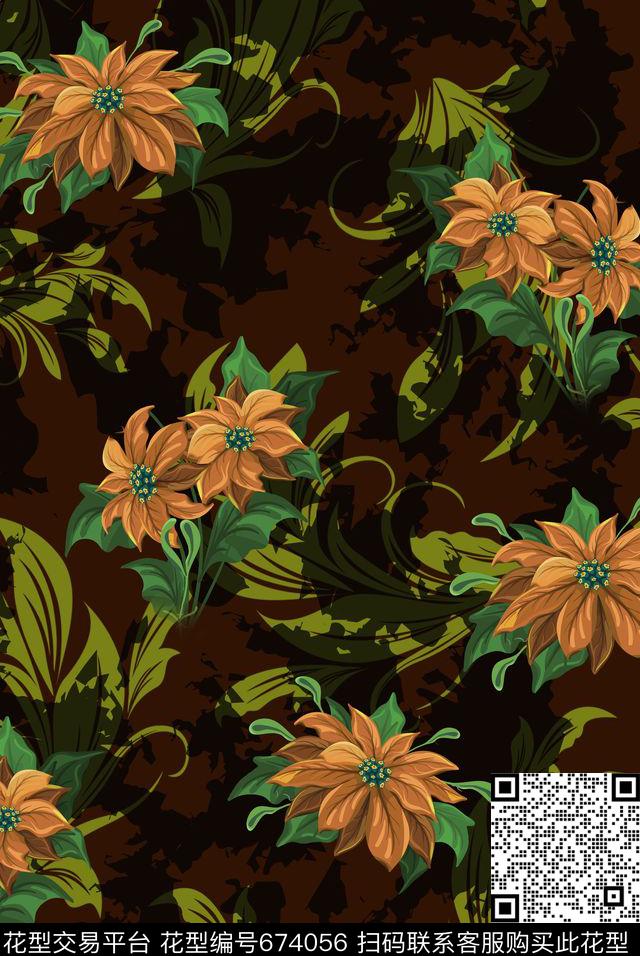 墨迹花卉复古传统印花华亿平台下载（图片编号: 674056） - 瓦栏（Walan）