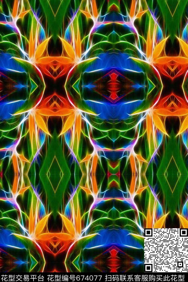 抽象、水彩、天堂鸟、女装数码印花华亿平台下载（图片编号: 674077） - 瓦栏（Walan）