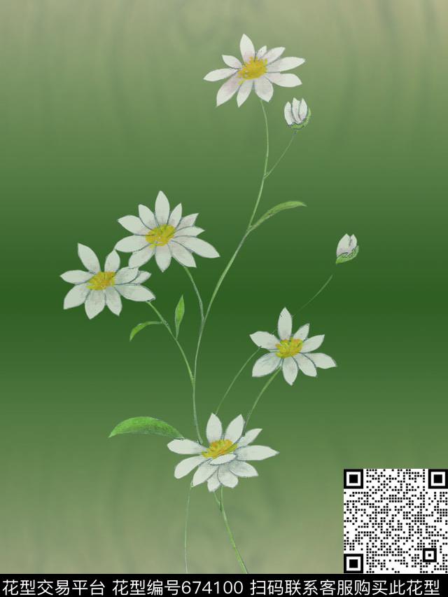 简约花卉手绘数码印花华亿平台下载（图片编号: 674100） - 瓦栏（Walan）