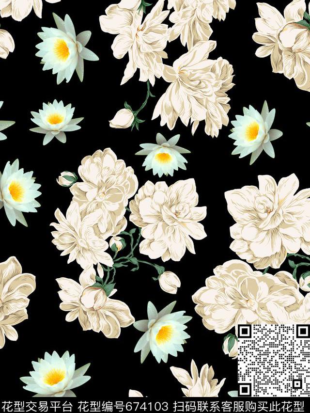 复古花卉植物数码印花华亿平台下载（图片编号: 674103） - 瓦栏（Walan）
