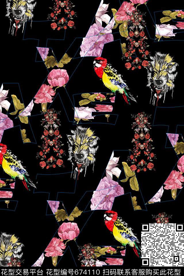 复古手绘花卉数码印花华亿平台下载（图片编号: 674110） - 瓦栏（Walan）