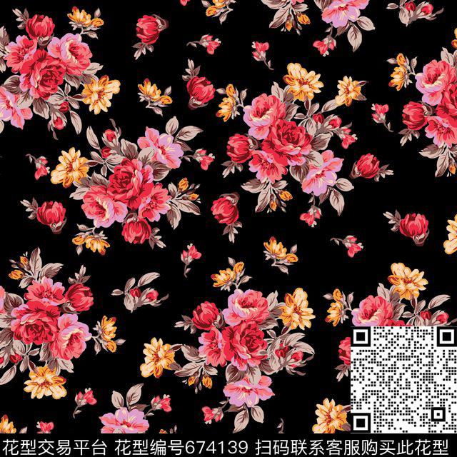 女装睡衣乱花牡丹玫瑰数码印花华亿平台下载（图片编号: 674139） - 瓦栏（Walan）