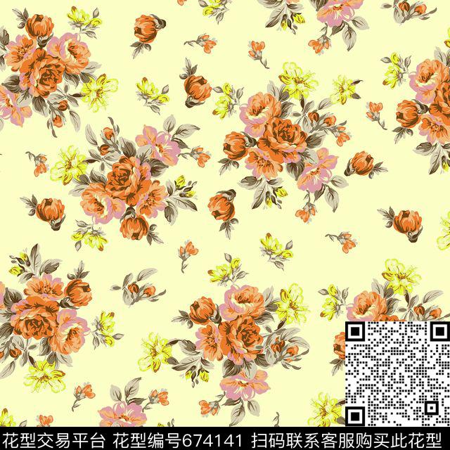 女装睡衣乱花牡丹玫瑰数码印花华亿平台下载（图片编号: 674141） - 瓦栏（Walan）