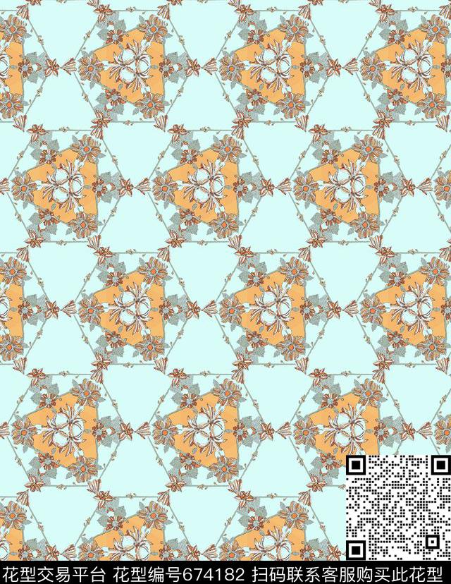 几何花纹圆盘传统印花华亿平台下载（图片编号: 674182） - 瓦栏（Walan）
