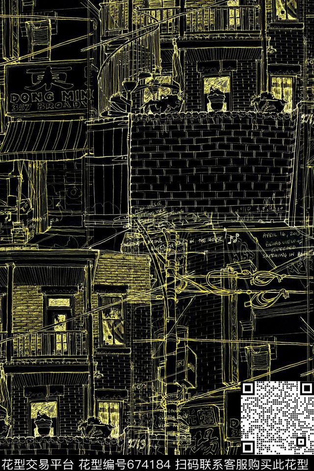 手绘趣味风景数码印花华亿平台下载（图片编号: 674184） - 瓦栏（Walan）