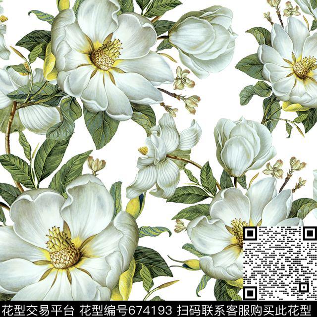 花卉大花玉兰花数码印花华亿平台下载（图片编号: 674193） - 瓦栏（Walan）