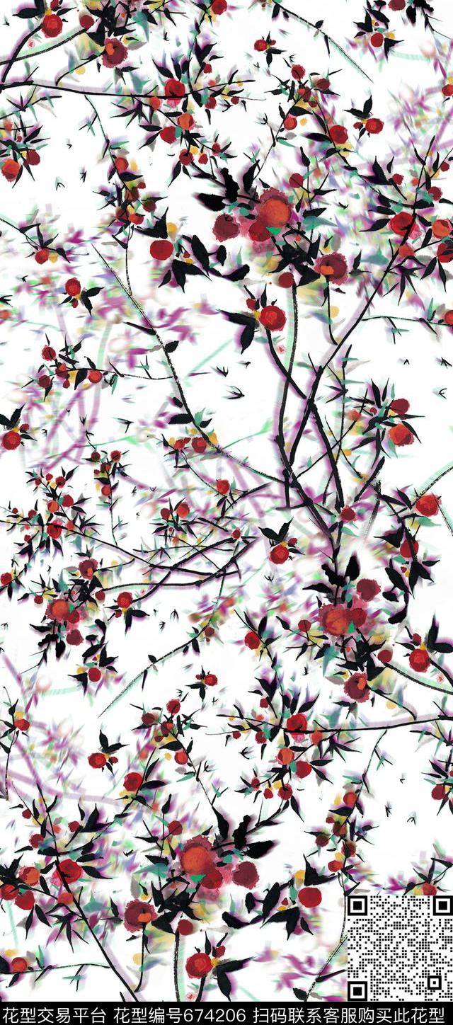 花朵花卉水墨花卉数码印花华亿平台下载（图片编号: 674206） - 瓦栏（Walan）