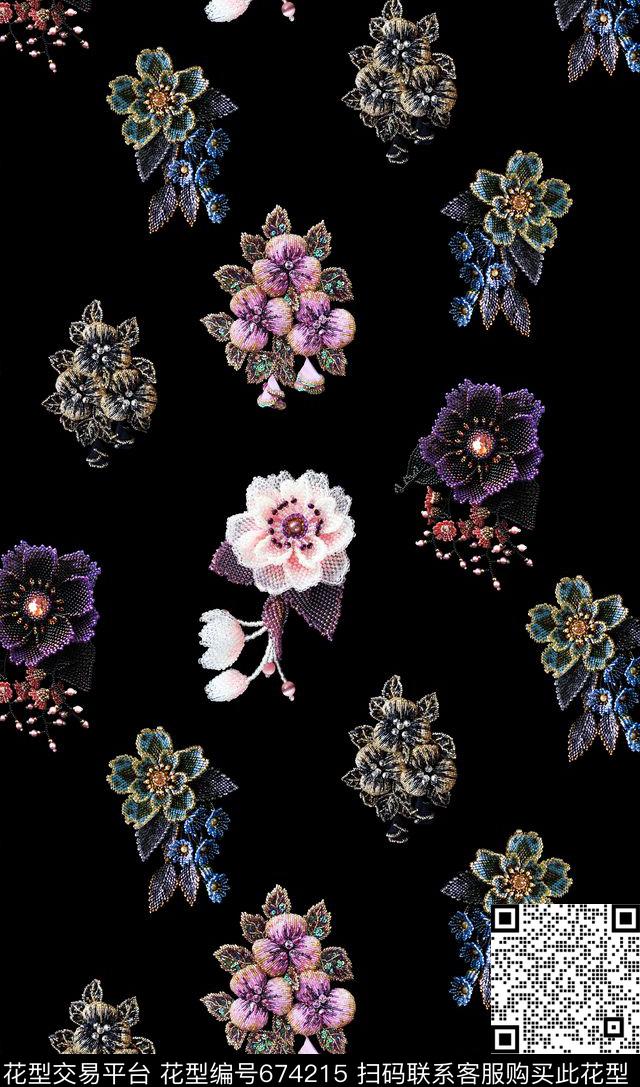 钉珠花卉珠宝数码印花华亿平台下载（图片编号: 674215） - 瓦栏（Walan）