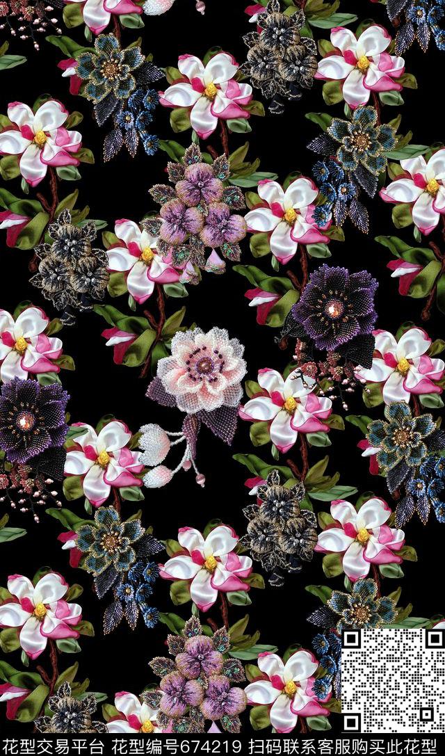 钉珠花卉珠宝数码印花华亿平台下载（图片编号: 674219） - 瓦栏（Walan）