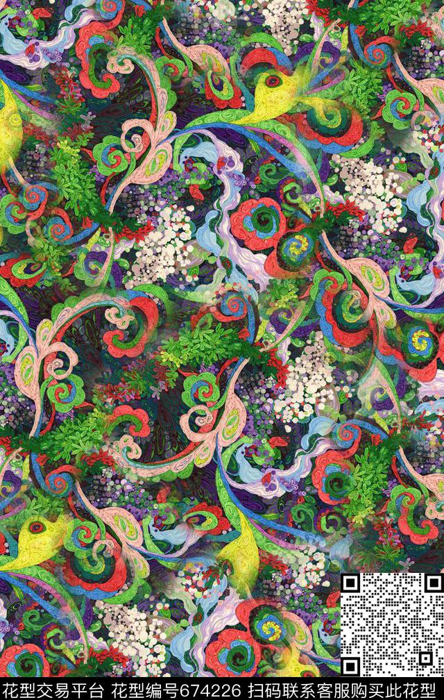 火腿花佩斯利腰果数码印花华亿平台下载（图片编号: 674226） - 瓦栏（Walan）