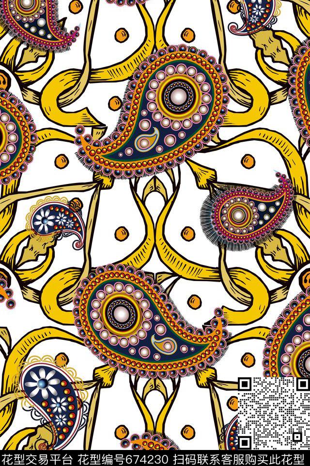 时尚腰果佩斯利数码印花华亿平台下载（图片编号: 674230） - 瓦栏（Walan）
