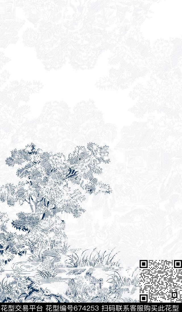 日式线描花草数码印花华亿平台下载（图片编号: 674253） - 瓦栏（Walan）