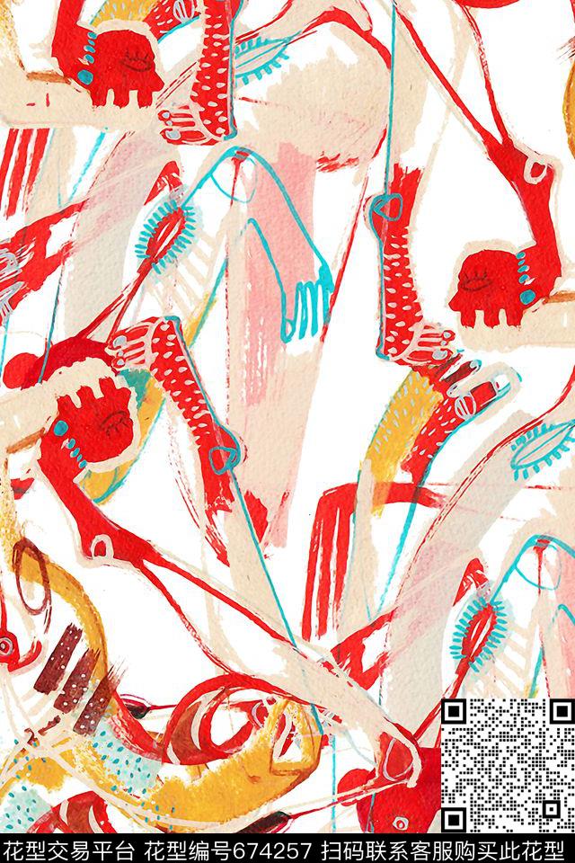 趣味手绘涂鸦数码印花华亿平台下载（图片编号: 674257） - 瓦栏（Walan）