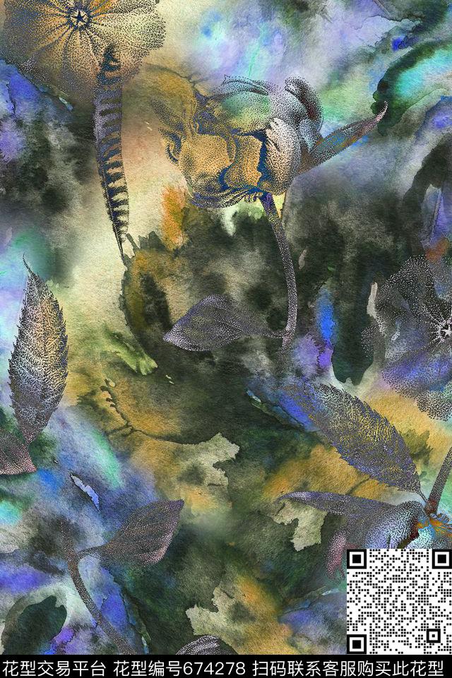 肌理花卉水彩数码印花华亿平台下载（图片编号: 674278） - 瓦栏（Walan）