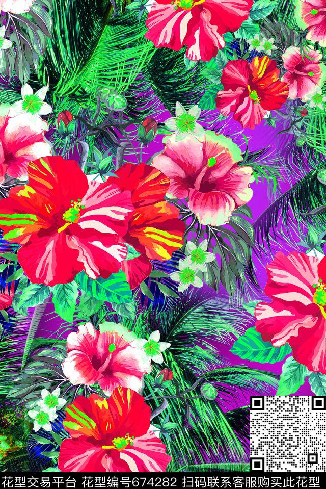 热带花卉女装数码印花华亿平台下载（图片编号: 674282） - 瓦栏（Walan）