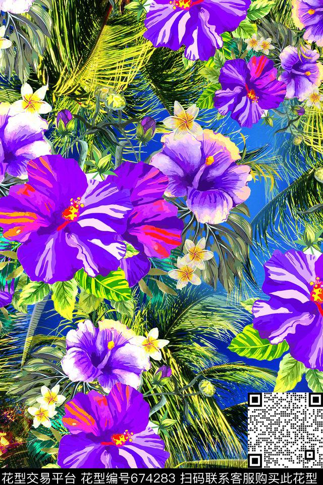 热带花卉女装数码印花华亿平台下载（图片编号: 674283） - 瓦栏（Walan）
