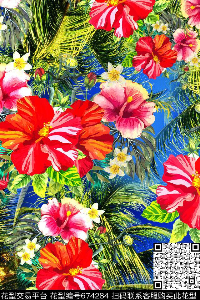 热带花卉女装数码印花华亿平台下载（图片编号: 674284） - 瓦栏（Walan）