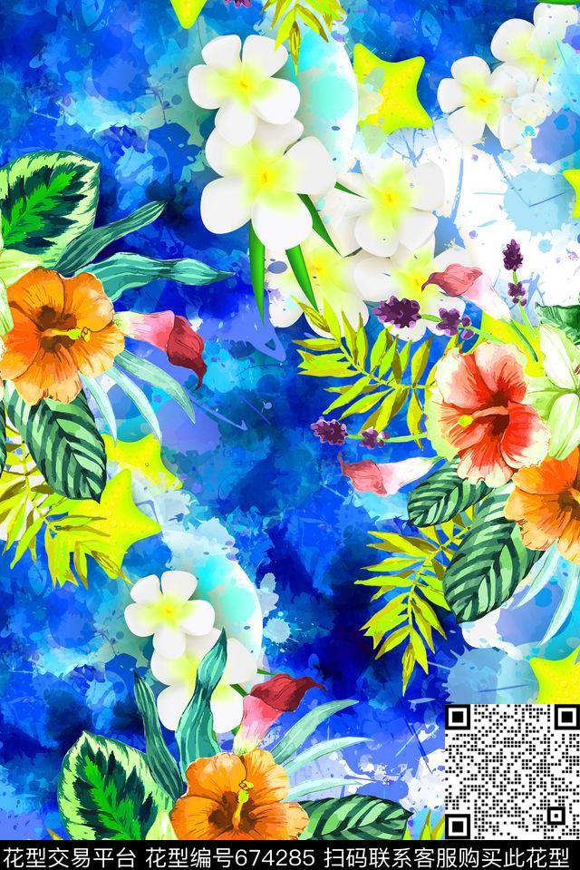 热带花卉女装数码印花华亿平台下载（图片编号: 674285） - 瓦栏（Walan）