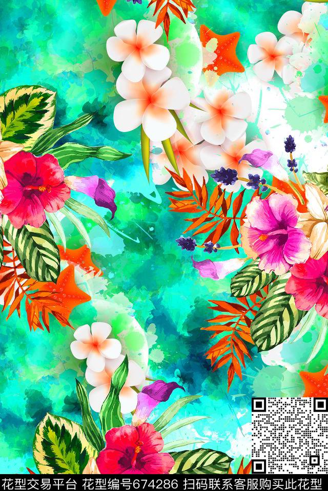 热带花卉女装数码印花华亿平台下载（图片编号: 674286） - 瓦栏（Walan）