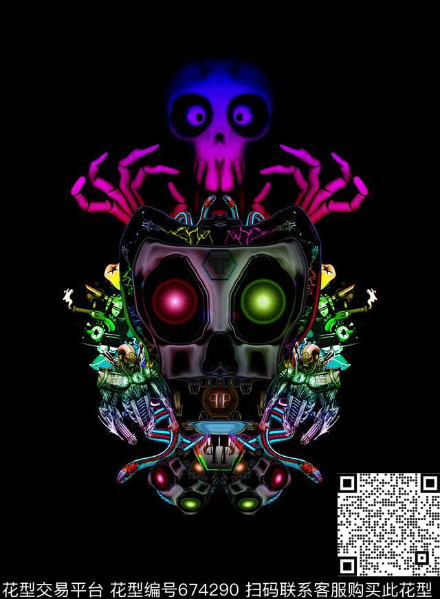 philippplein菲利普普欧美i潮牌炫彩骷髅头数码印花华亿平台下载（图片编号: 674290） - 瓦栏（Walan）