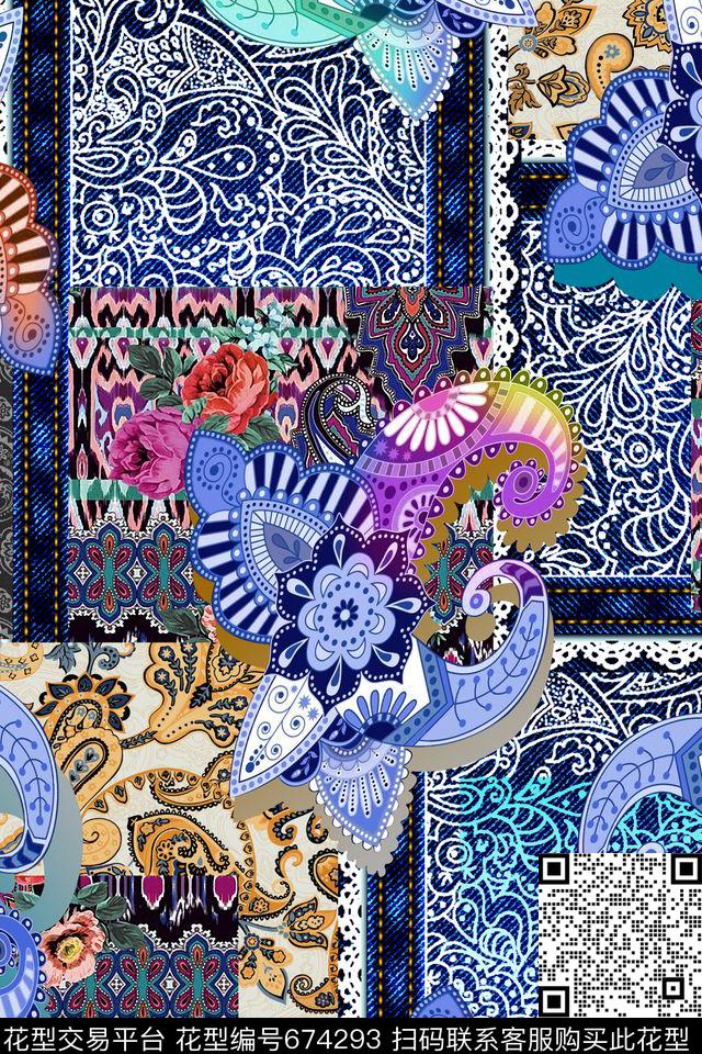 民族风火腿花佩斯利数码印花华亿平台下载（图片编号: 674293） - 瓦栏（Walan）