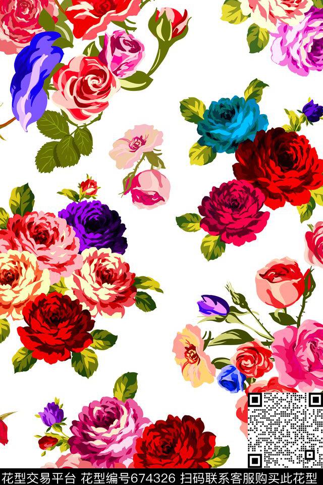 乱花花朵花卉传统印花华亿平台下载（图片编号: 674326） - 瓦栏（Walan）