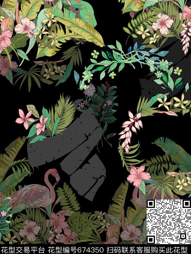 复古花卉植物数码印花华亿平台下载（图片编号: 674350） - 瓦栏（Walan）