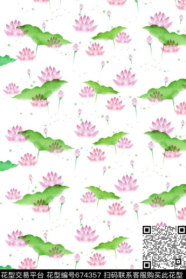 小碎花荷花花朵传统印花华亿平台下载（图片编号: 674357） - 瓦栏（Walan）