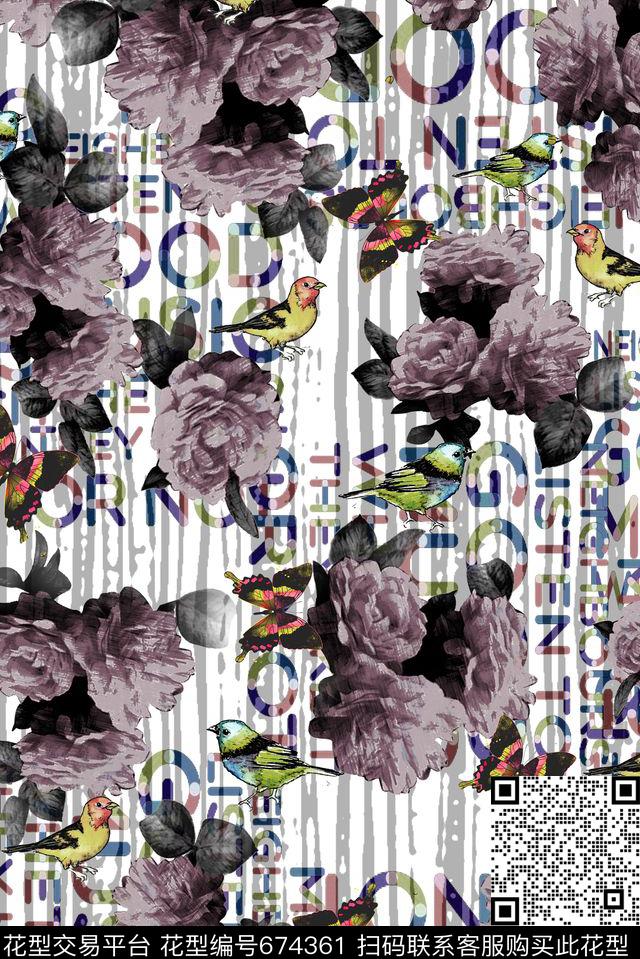 花卉花朵几何数码印花华亿平台下载（图片编号: 674361） - 瓦栏（Walan）