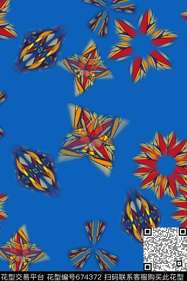 抽象花卉抽象图案炫彩几何拼贴数码印花华亿平台下载（图片编号: 674372） - 瓦栏（Walan）