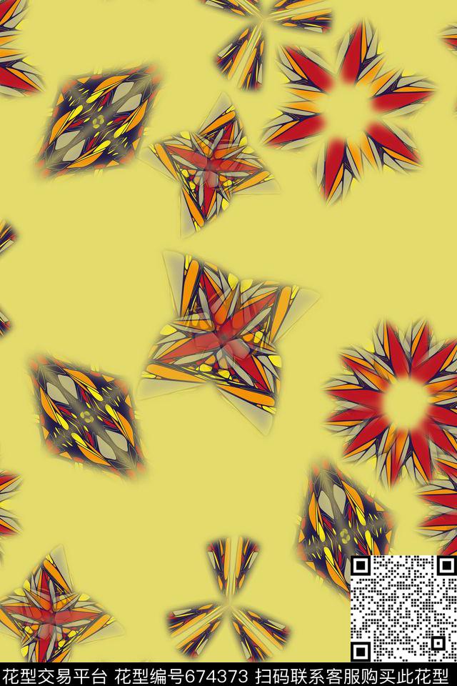 抽象花卉抽象图案炫彩几何拼贴数码印花华亿平台下载（图片编号: 674373） - 瓦栏（Walan）