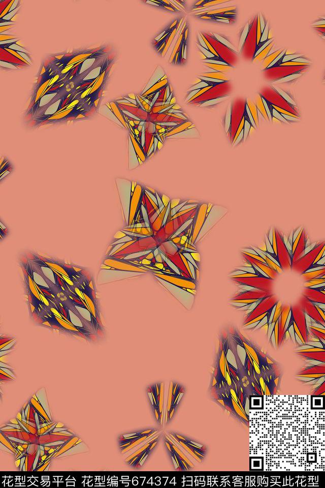 抽象花卉抽象图案炫彩几何拼贴数码印花华亿平台下载（图片编号: 674374） - 瓦栏（Walan）