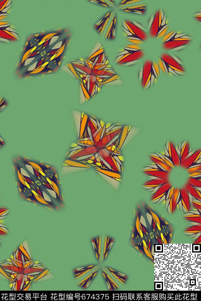 抽象花卉抽象图案炫彩几何拼贴数码印花华亿平台下载（图片编号: 674375） - 瓦栏（Walan）