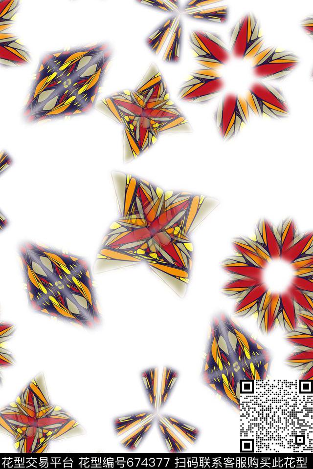 抽象花卉抽象图案炫彩几何拼贴数码印花华亿平台下载（图片编号: 674377） - 瓦栏（Walan）
