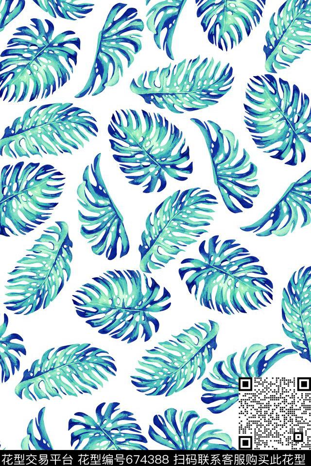 清新夏日热带风情棕榈叶数码印花华亿平台下载（图片编号: 674388） - 瓦栏（Walan）