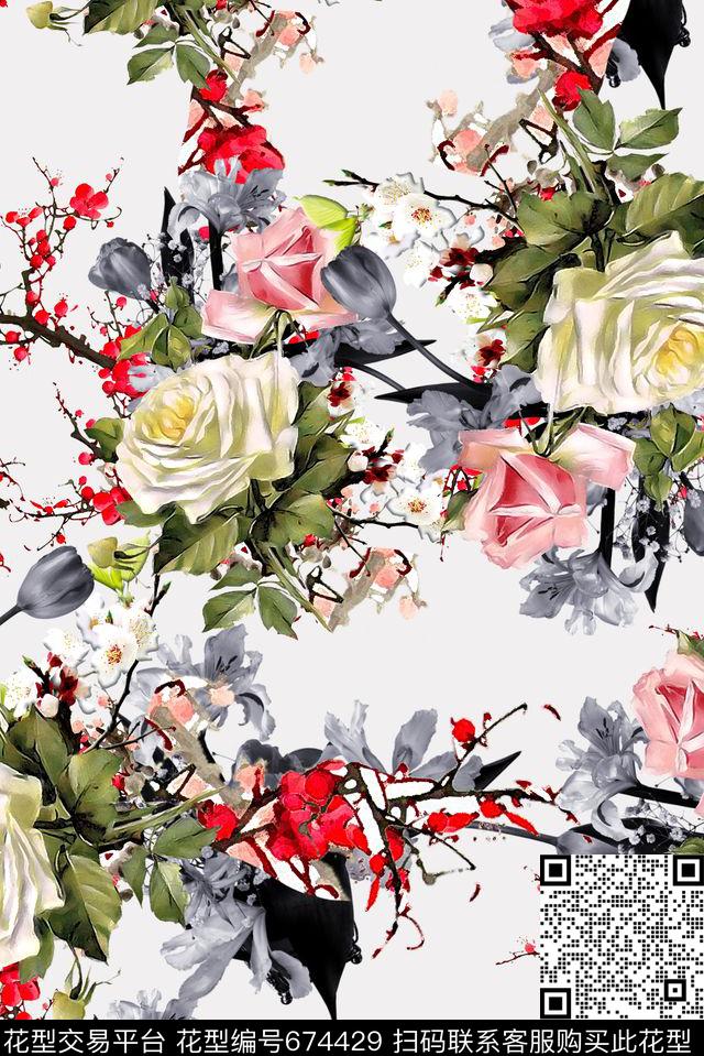 郁金香面料花花卉数码印花华亿平台下载（图片编号: 674429） - 瓦栏（Walan）