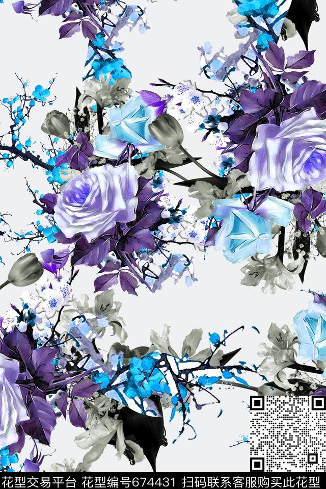 郁金香面料花花卉数码印花华亿平台下载（图片编号: 674431） - 瓦栏（Walan）