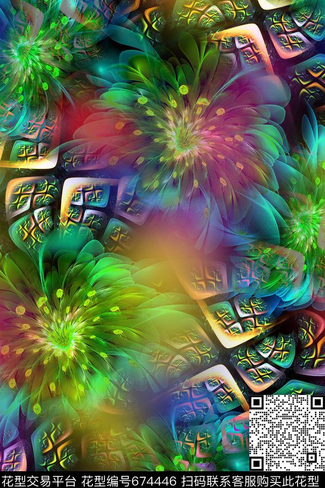 抽象炫彩拼接数码印花华亿平台下载（图片编号: 674446） - 瓦栏（Walan）