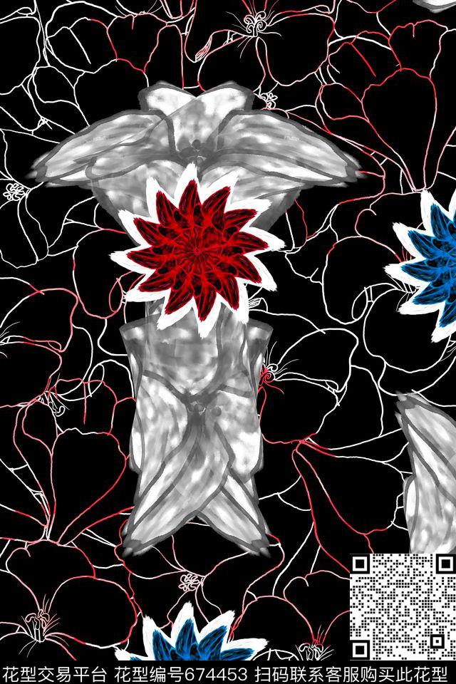 L.D~抽象L.D~线条L.D~花卉数码印花华亿平台下载（图片编号: 674453） - 瓦栏（Walan）