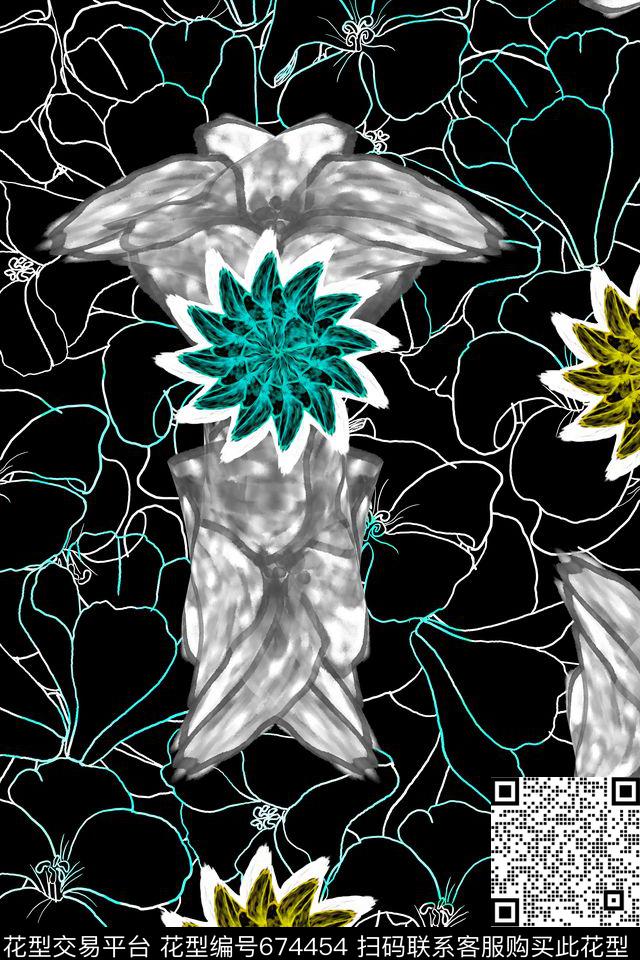L.D~抽象L.D~线条L.D~花卉数码印花华亿平台下载（图片编号: 674454） - 瓦栏（Walan）