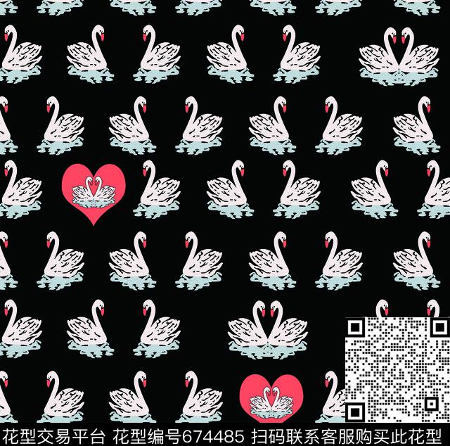 趣味爱心天鹅数码印花华亿平台下载（图片编号: 674485） - 瓦栏（Walan）