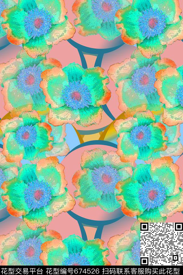 抽象写意组合花卉植物花卉数码印花华亿平台下载（图片编号: 674526） - 瓦栏（Walan）