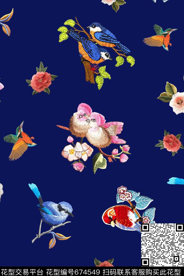 花鸟小花花卉数码印花华亿平台下载（图片编号: 674549） - 瓦栏（Walan）