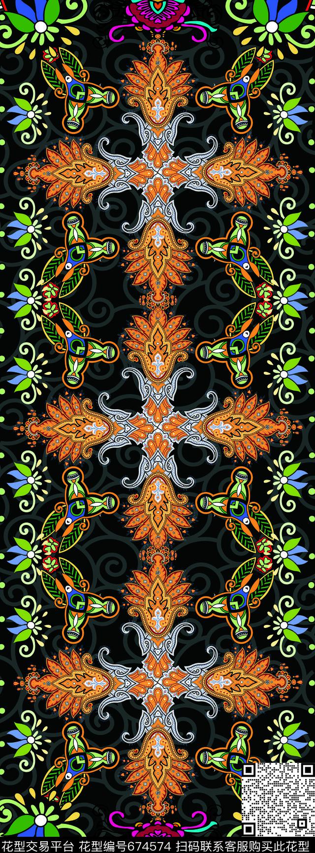 卷草纹花卉民族风数码印花华亿平台下载（图片编号: 674574） - 瓦栏（Walan）