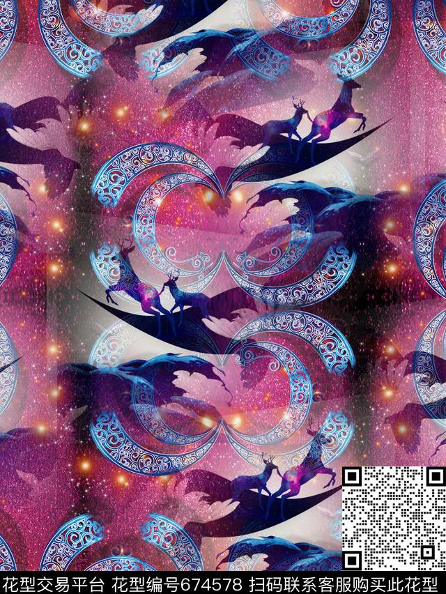 时尚民族花纹飞鹿数码印花华亿平台下载（图片编号: 674578） - 瓦栏（Walan）